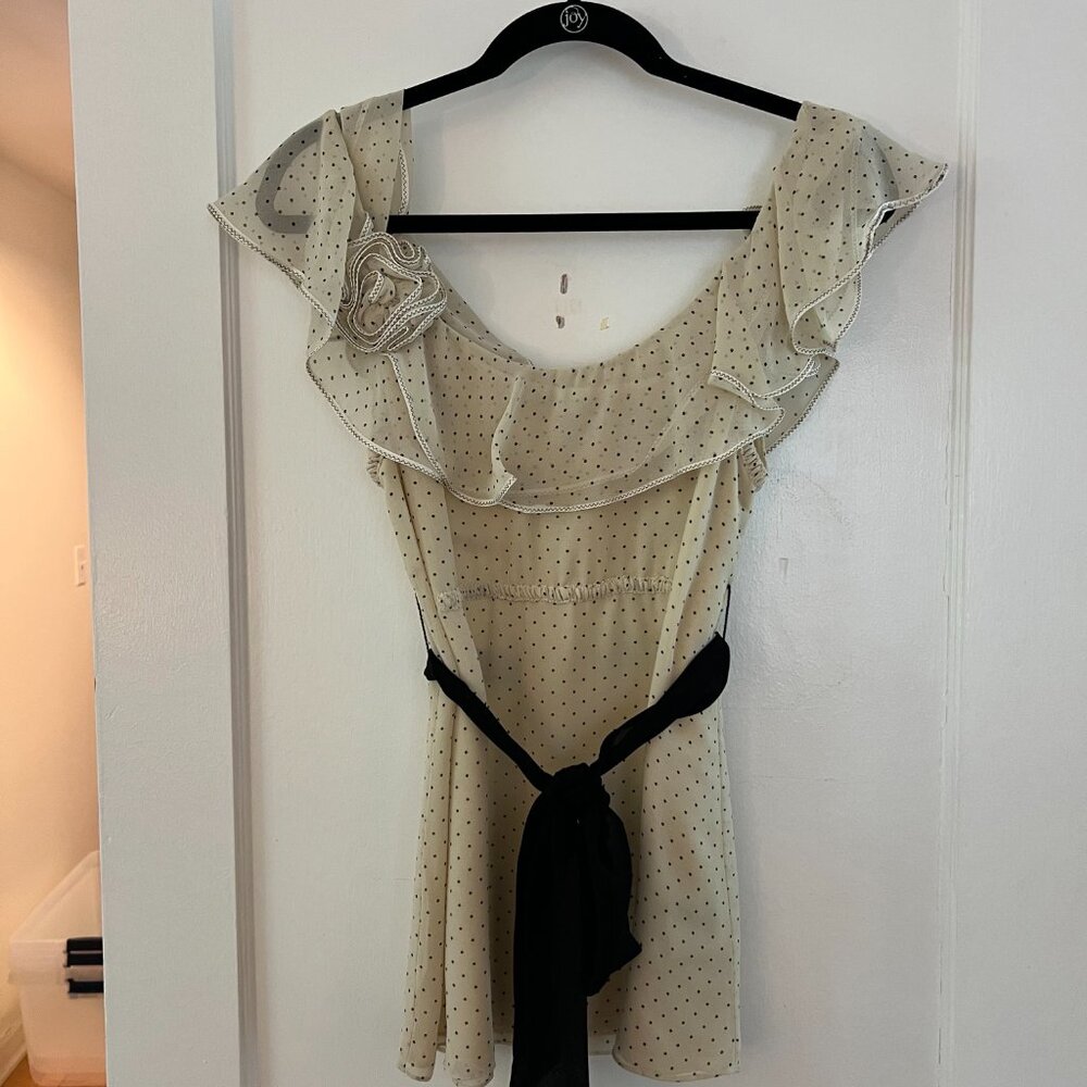 Anthropologie Baraschi Polka Dot Ruffle Top | Size 8